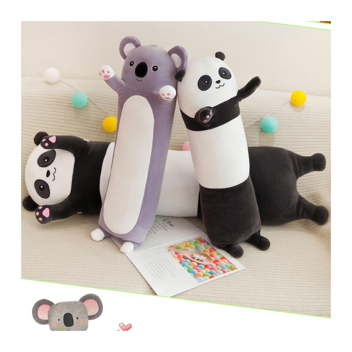 GoolRC Plüschkissen Panda-Koala-Design in Weiß und Mehrfarbig, 90 cm langes Umarmungskissen als süßes Sofakissen - Bild 7