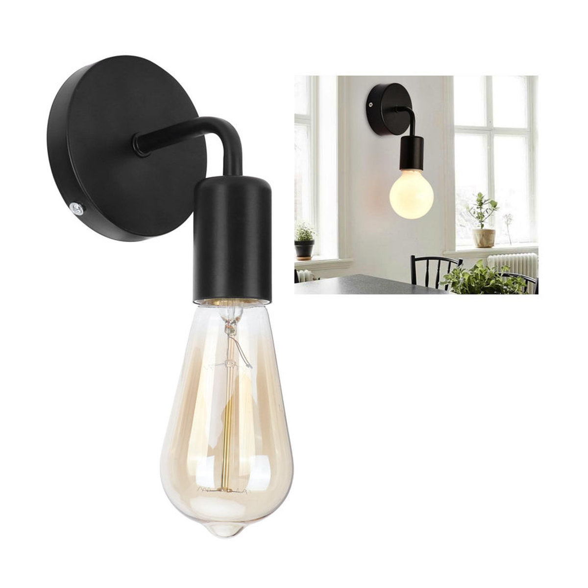GoolRC Retro Wandlampe aus Metall in Schwarz mit E27 Fassung im Industrial Design - Bild 6