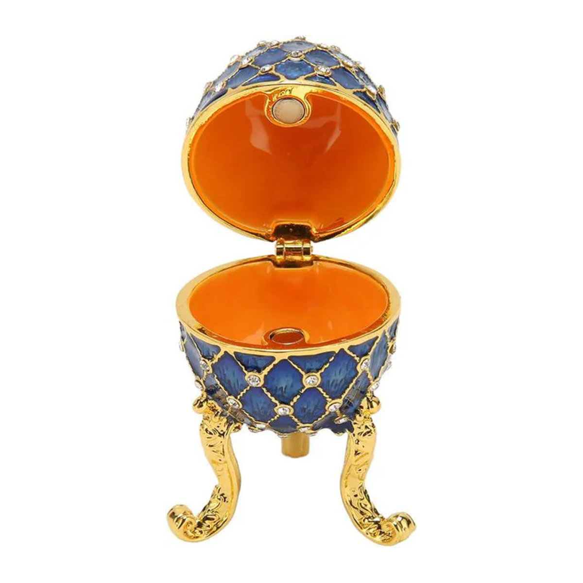 GoolRC Schmuckkästchen oval aus Zinklegierung in Gold und Blau mit Scharnier und Ringhalter - Bild 1
