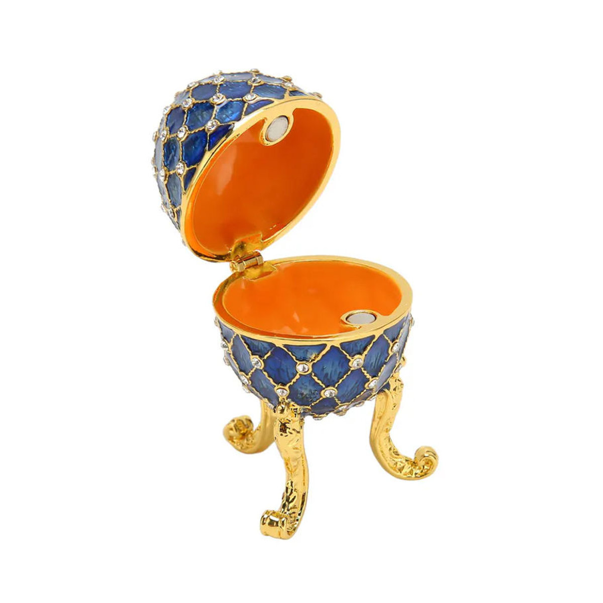 GoolRC Schmuckkästchen oval aus Zinklegierung in Gold und Blau mit Scharnier und Ringhalter - Bild 3