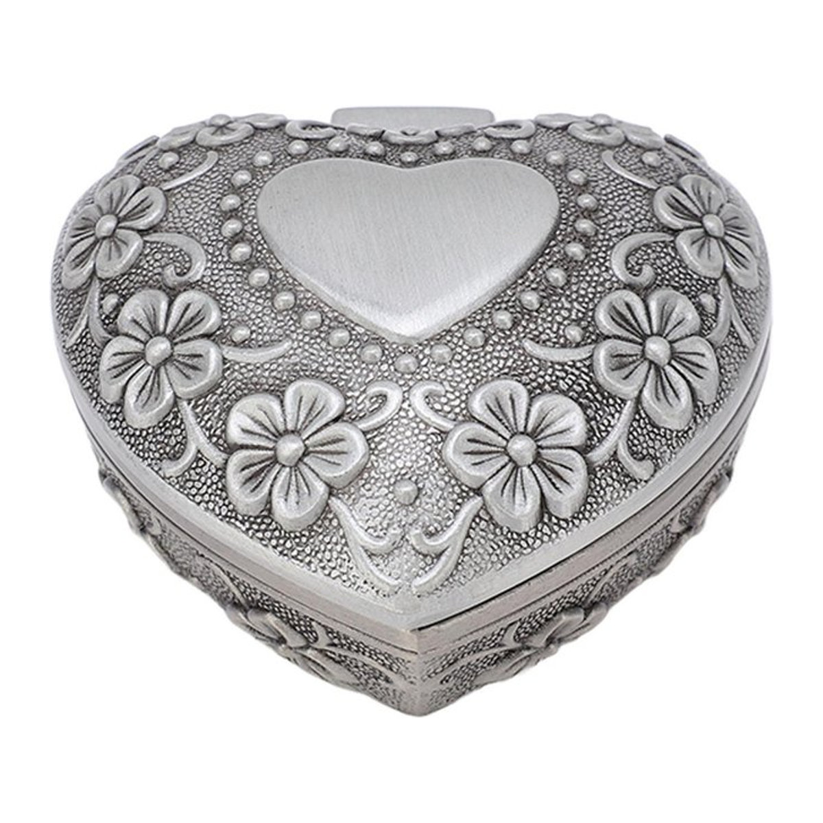 GoolRC Schmuckschatulle in Herzform mit Retro-Blumenmuster aus Metall und Samt-Innenfutter - Bild 1