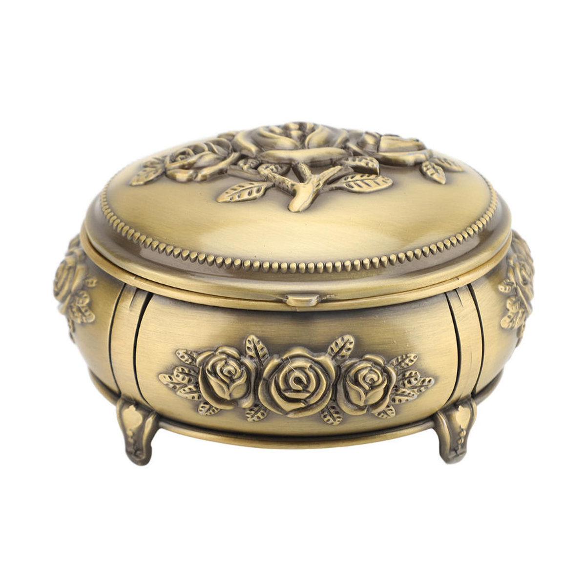 GoolRC Schmuckschatulle Retro Floral in Rosa und Gold, ovale Schmuckaufbewahrungsbox aus Metall für Ringe, Halsketten und Ohrringe - Bild 3