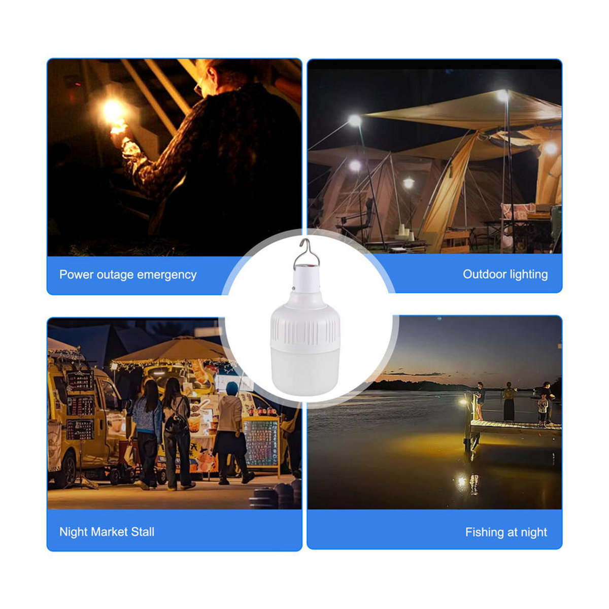 GoolRC Set aus 9 wiederaufladbaren 40W LED Notfall-Glühbirnen mit Haken und 5 einstellbaren Helligkeitsstufen in Weiß - Bild 2