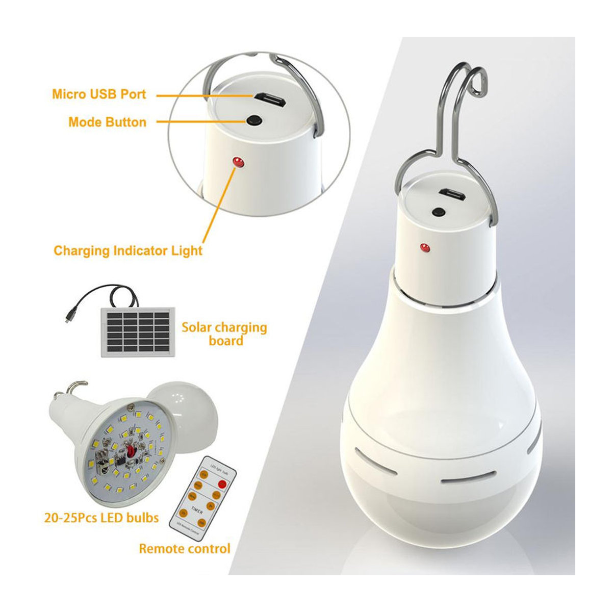 GoolRC Solar LED Camping Glühbirne mit Fernbedienung, wasserdicht IP65, Weiß - Bild 4
