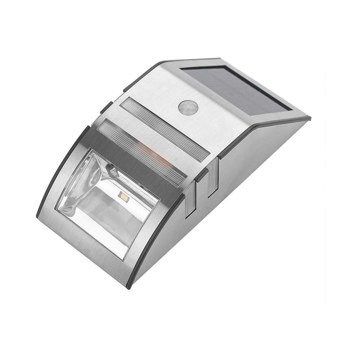 GoolRC Solarbetriebene Wandleuchte mit 2 LED und PIR-Bewegungsmelder, Modernes Design in Silber oder Schwarz, IP44 wetterfest, Kaltweiß - Bild 3
