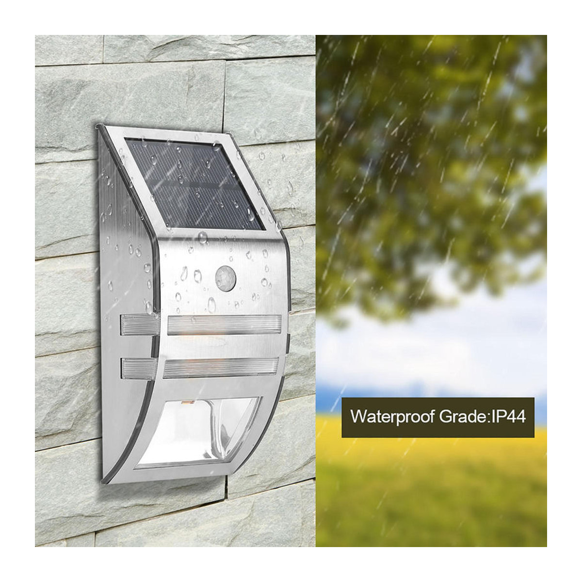 GoolRC Solarbetriebene Wandleuchte mit 2 LED und PIR-Bewegungsmelder, Modernes Design in Silber oder Schwarz, IP44 wetterfest, Kaltweiß - Bild 8