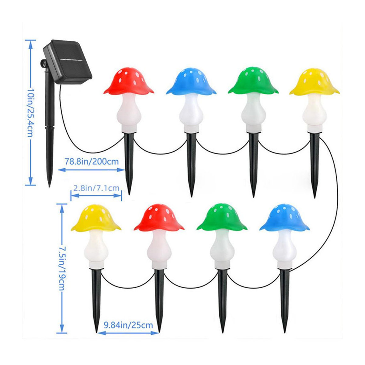 GoolRC Solarleuchten in Pilzform mit 8 LED für den Außenbereich, Set mit 8 Stück, Blau, IP65 wasserdicht - Bild 2