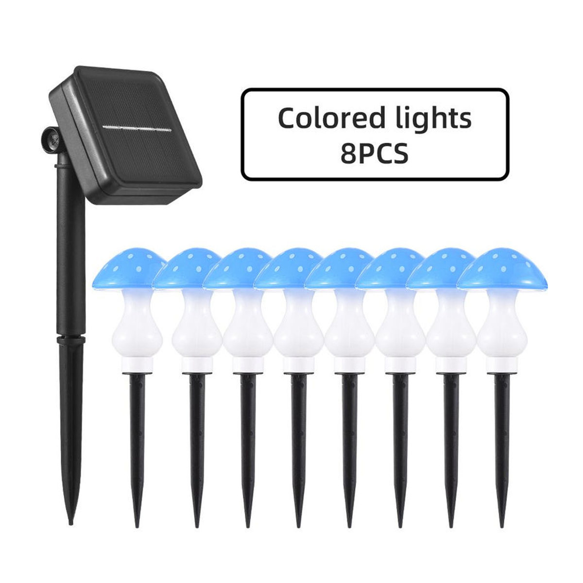 GoolRC Solarleuchten in Pilzform mit 8 LED für den Außenbereich, Set mit 8 Stück, Blau, IP65 wasserdicht - Bild 3