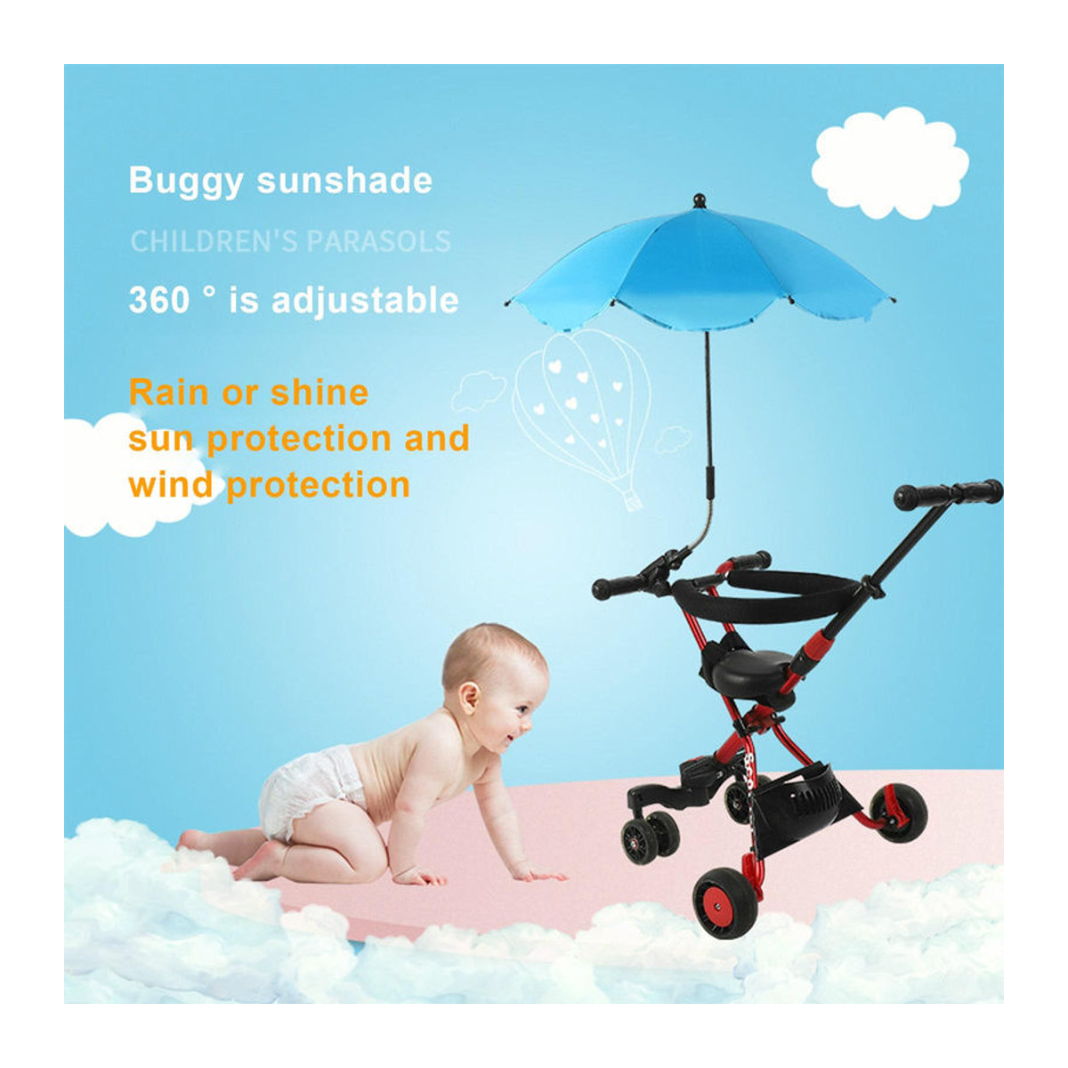 GoolRC Sonnenschirm mit Klemme, tragbarer Schirm für Terrassenkinderwagen, Blau - Bild 5