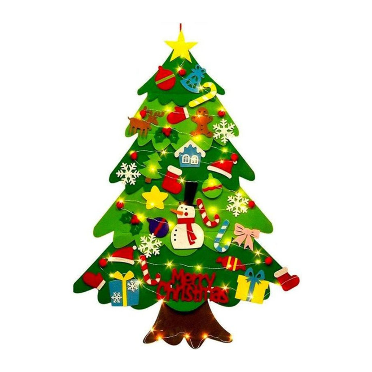 GoolRC Weihnachtsbaum aus Filz mit LED-Lichterkette und 32 Dekorationen in Grün und Mehrfarbig zum Aufhängen - Bild 1
