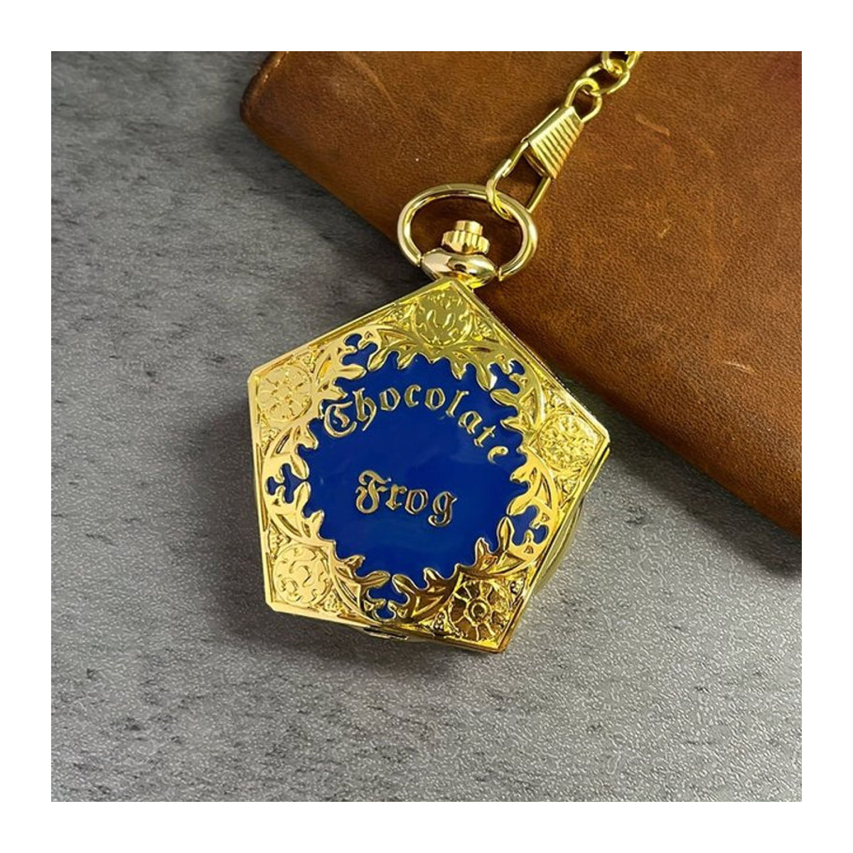 Gorben Vintage Taschenuhr aus Metall mit Quarzwerk und blau-goldenem fünfeckigem Gehäuse - Bild 1