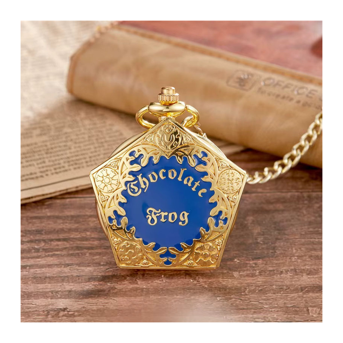 Gorben Vintage Taschenuhr aus Metall mit Quarzwerk und blau-goldenem fünfeckigem Gehäuse - Bild 2