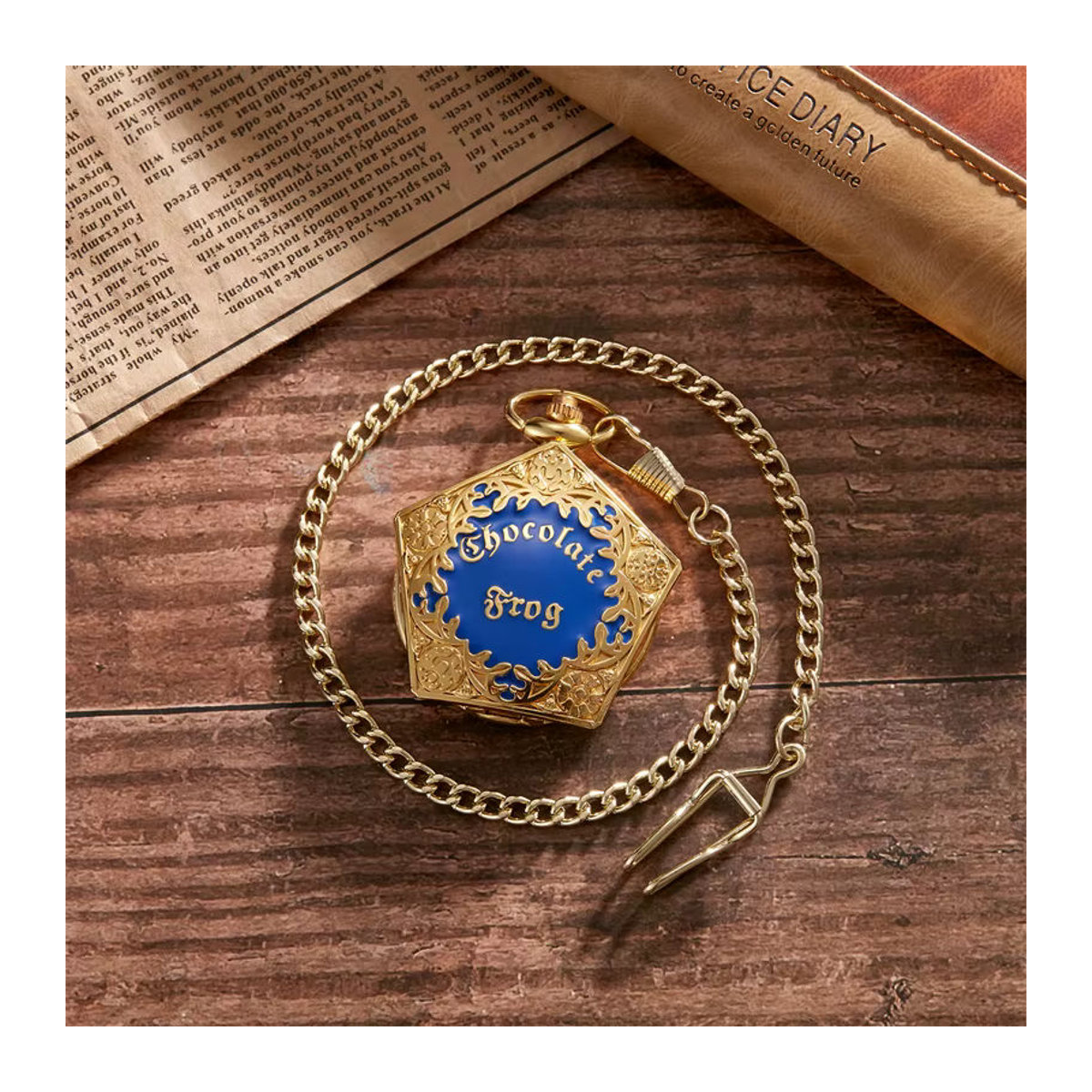 Gorben Vintage Taschenuhr aus Metall mit Quarzwerk und blau-goldenem fünfeckigem Gehäuse - Bild 3