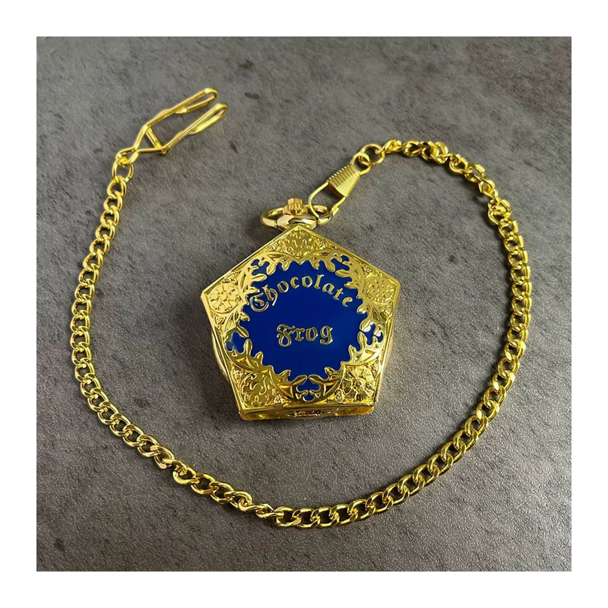 Gorben Vintage Taschenuhr aus Metall mit Quarzwerk und blau-goldenem fünfeckigem Gehäuse - Bild 5