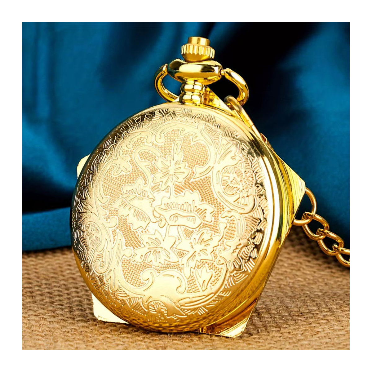 Gorben Vintage Taschenuhr aus Metall mit Quarzwerk und blau-goldenem fünfeckigem Gehäuse - Bild 6
