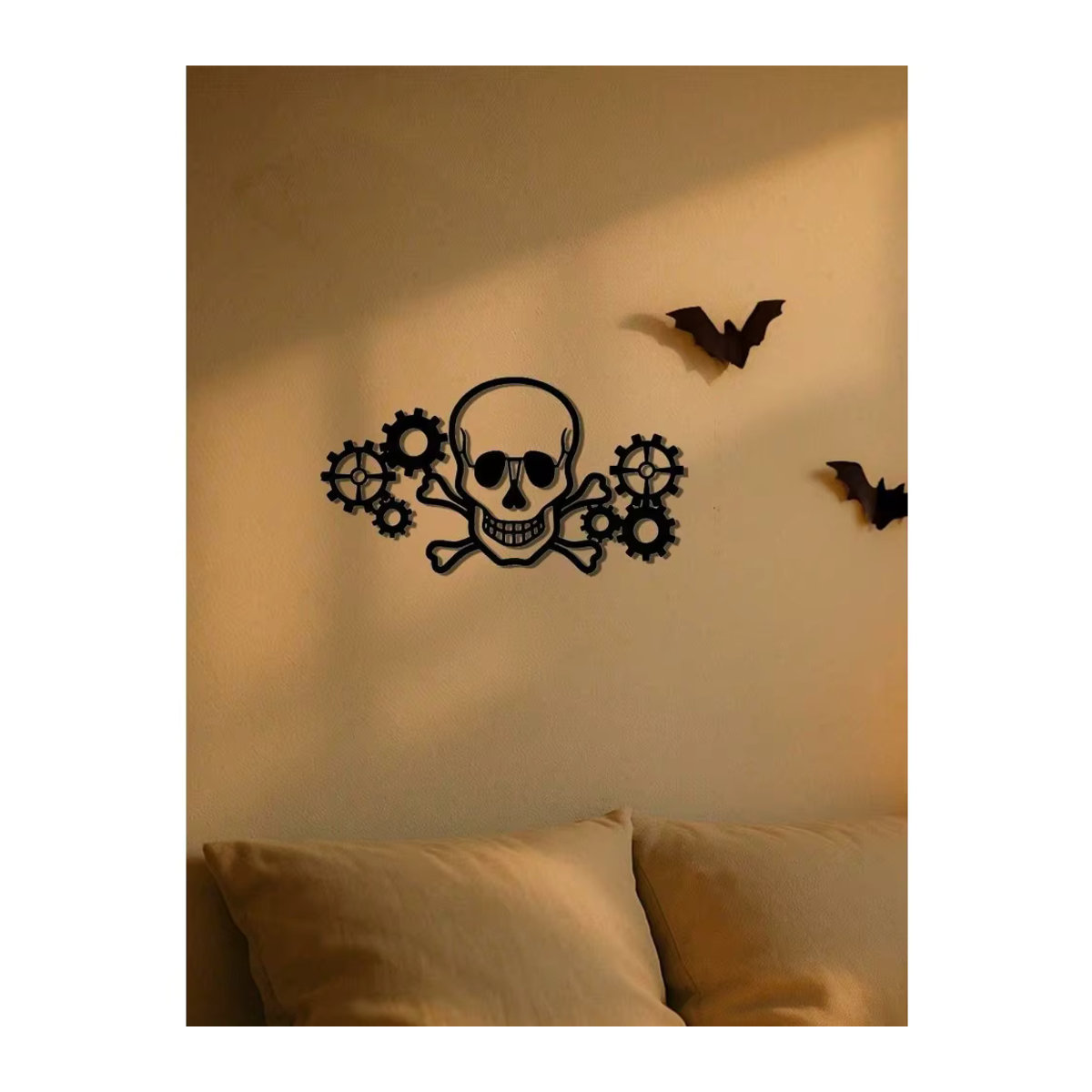 GothGear Vintage Steampunk Totenkopf Wandkunst aus Metall in Schwarz – Industrielles Gothic Skelett Dekor für deine Wand - Bild 3