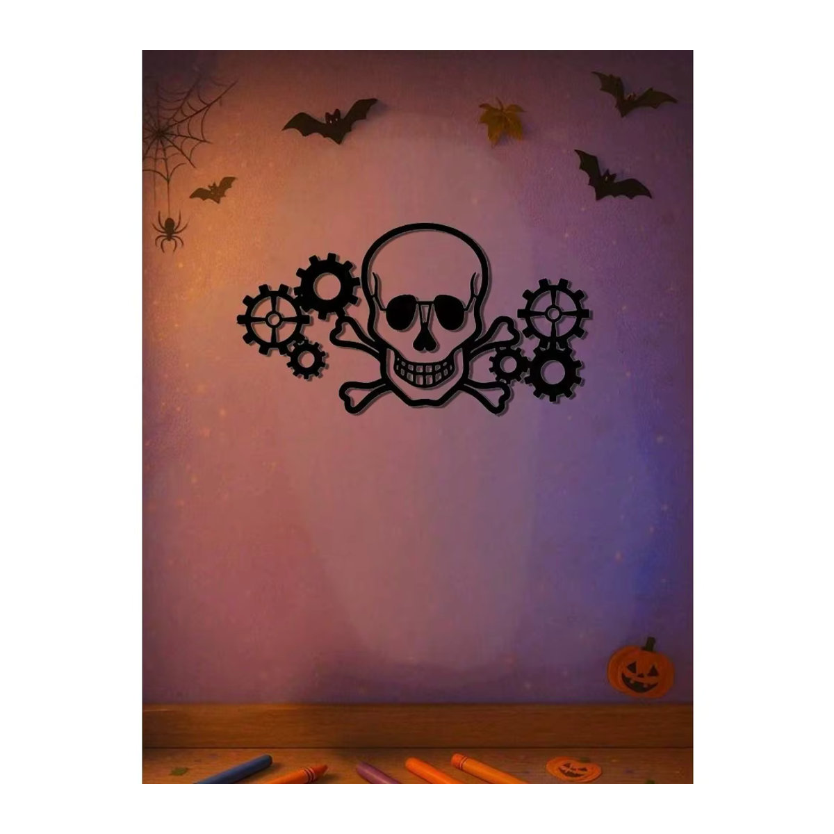 GothGear Vintage Steampunk Totenkopf Wandkunst aus Metall in Schwarz – Industrielles Gothic Skelett Dekor für deine Wand - Bild 4
