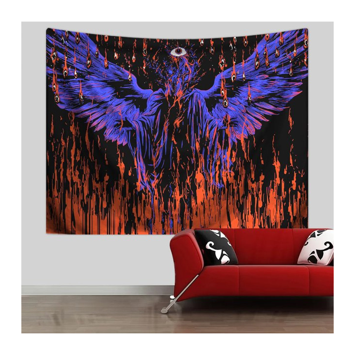 Gotische Wandteppich mit mysteriösen Augen und Dämonenflügeln im Fantasy-Design - Bild 1