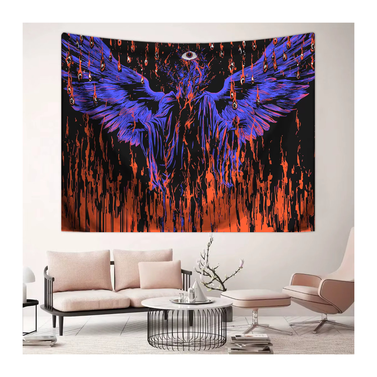 Gotische Wandteppich mit mysteriösen Augen und Dämonenflügeln im Fantasy-Design - Bild 2
