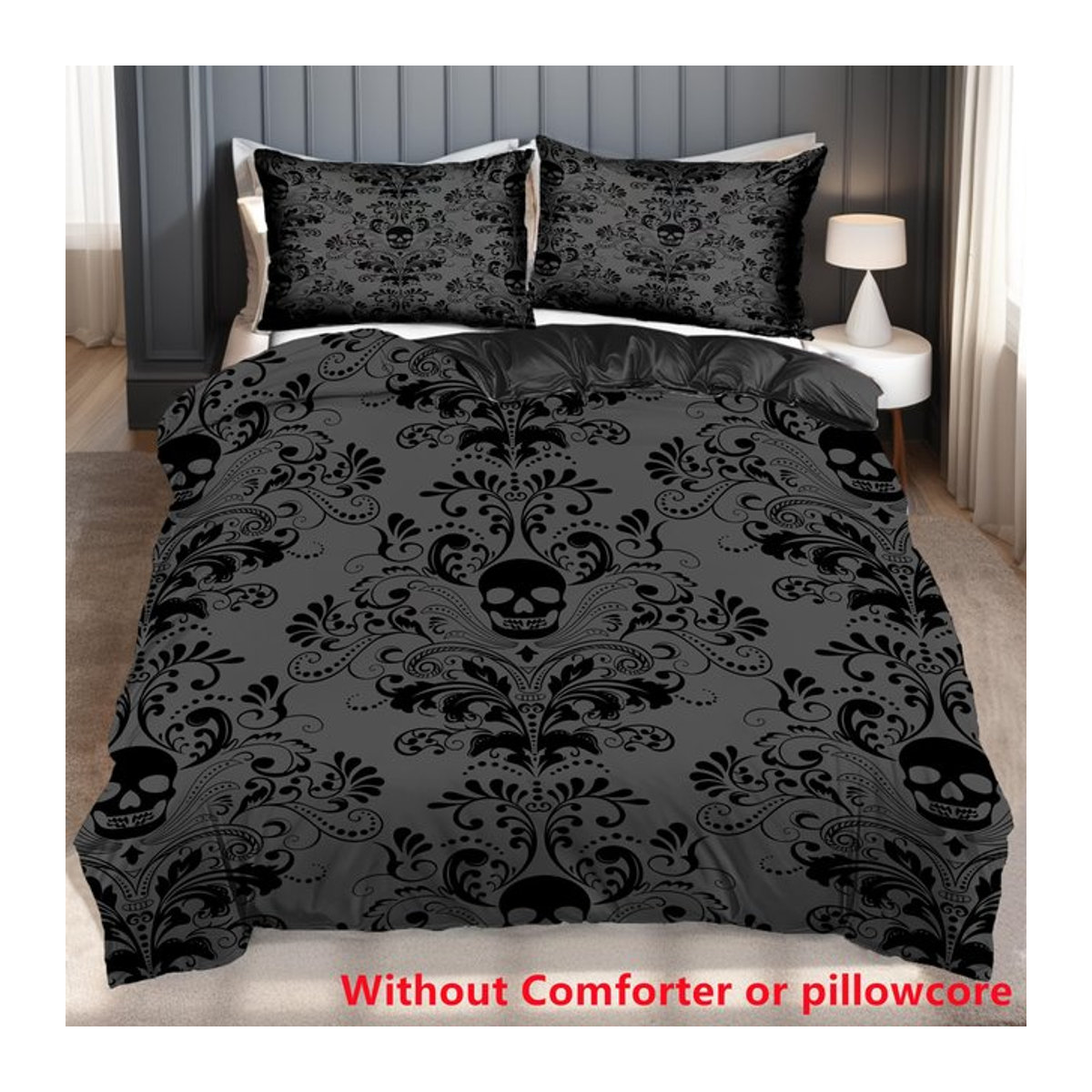 Gotisches Bettwäsche-Set mit 3D-gedrucktem Schädel-Motiv in Schwarz, Bettbezug und Kissenbezug, B/H: 135 x 200 cm - Bild 1