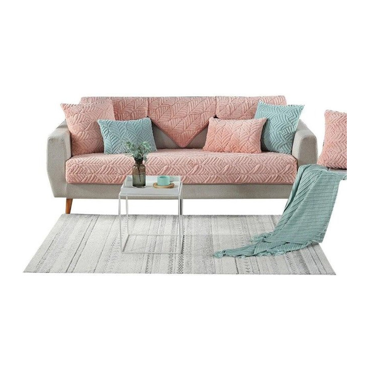 Grauer Plüschstoff Sofabezug für dein Ecksofa als Schutz, B: 70 cm, L: 70 cm - Bild 1