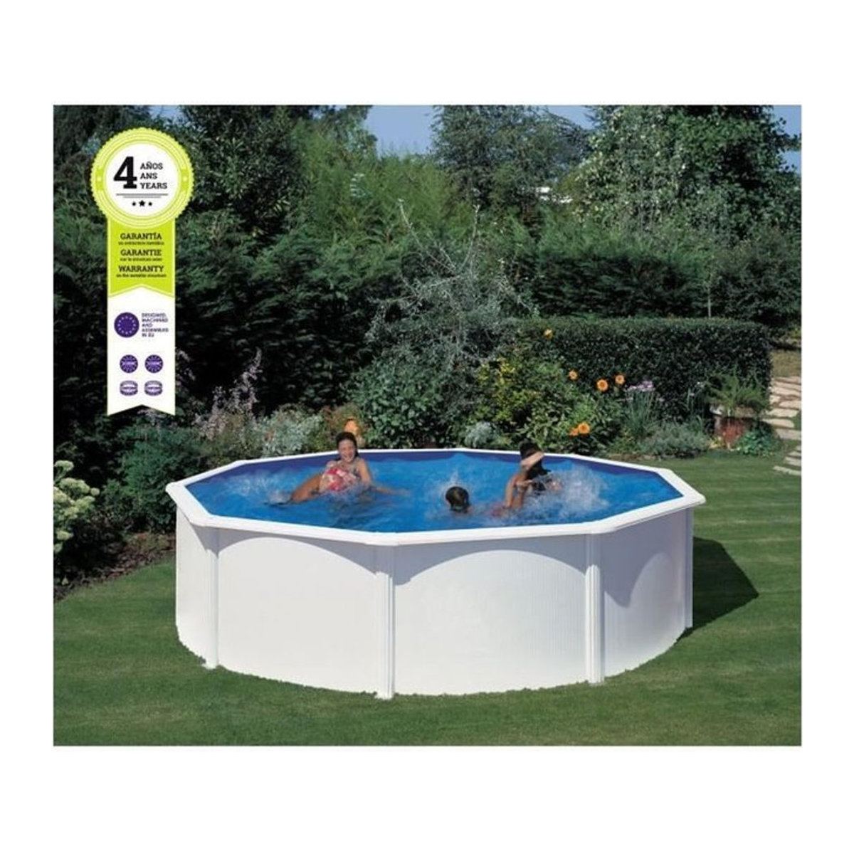 GRE Rundes Stahl-Aufstellpool-Set in Weiß mit Sandfilter und Leiter, Durchmesser: 480 cm, Höhe: 132 cm - Bild 1