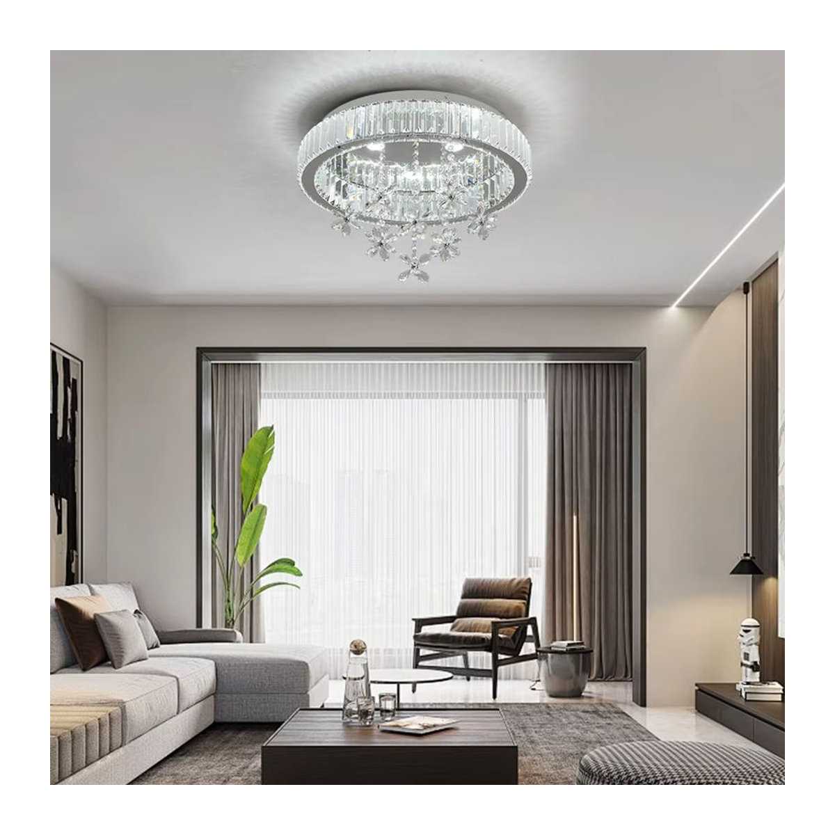 GreeLustr Moderne LED Kristall Kronleuchter aus Glas in Silber für Wohnzimmer und Esszimmer - Bild 3