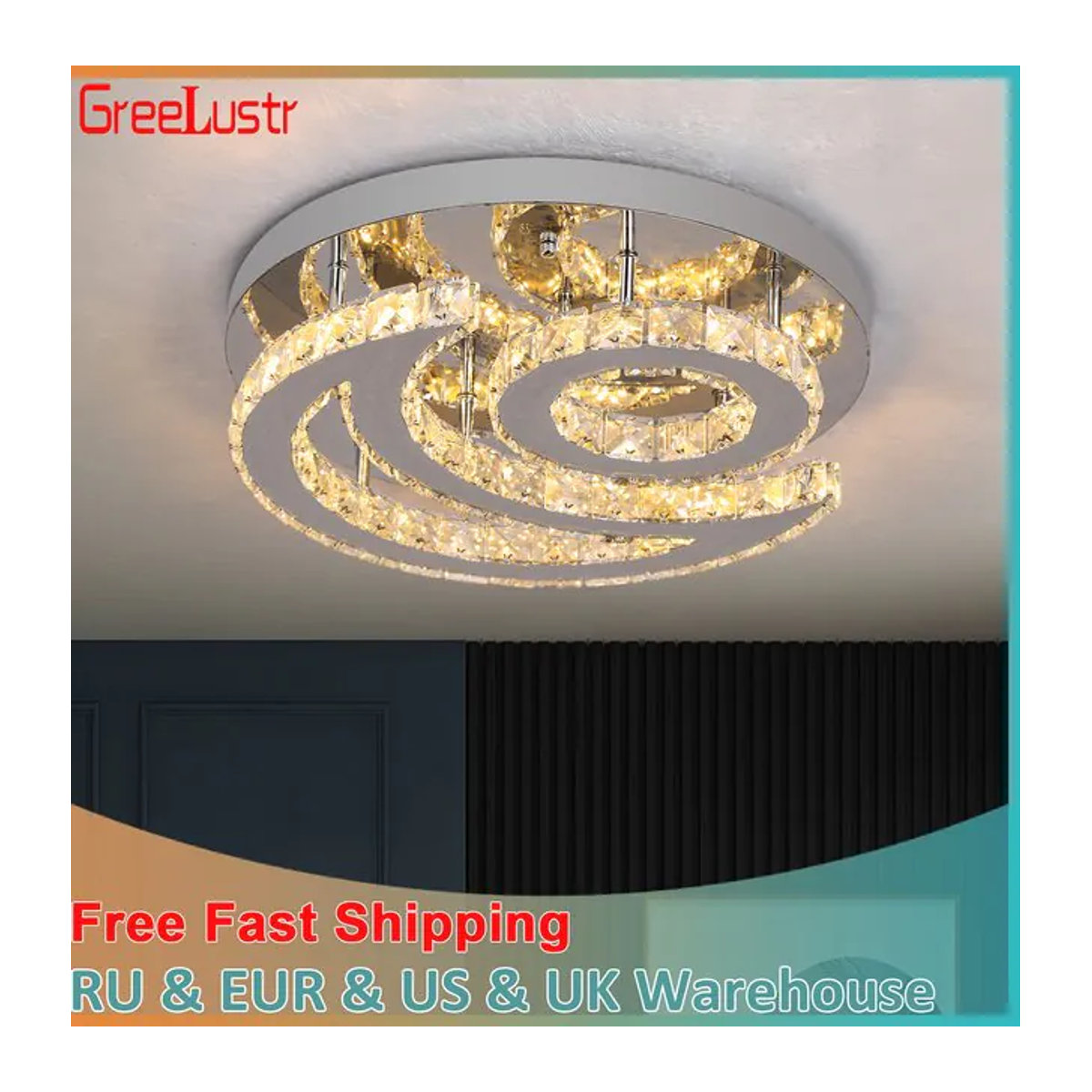 GreeLustr Moderne LED Kronleuchter in Chrom mit Kristallglas im Sonne und Mond Design - Bild 1
