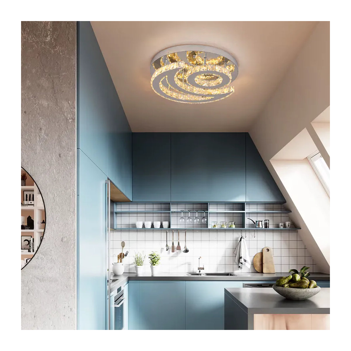 GreeLustr Moderne LED Kronleuchter in Chrom mit Kristallglas im Sonne und Mond Design - Bild 4
