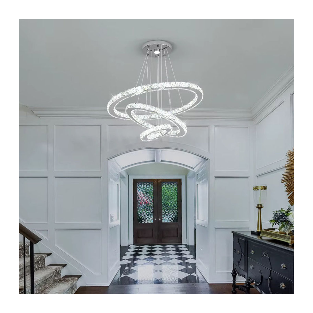 GreeLustr Moderne LED Pendelleuchte aus Kristall mit dimmbaren Ringen in Chrom - Bild 2