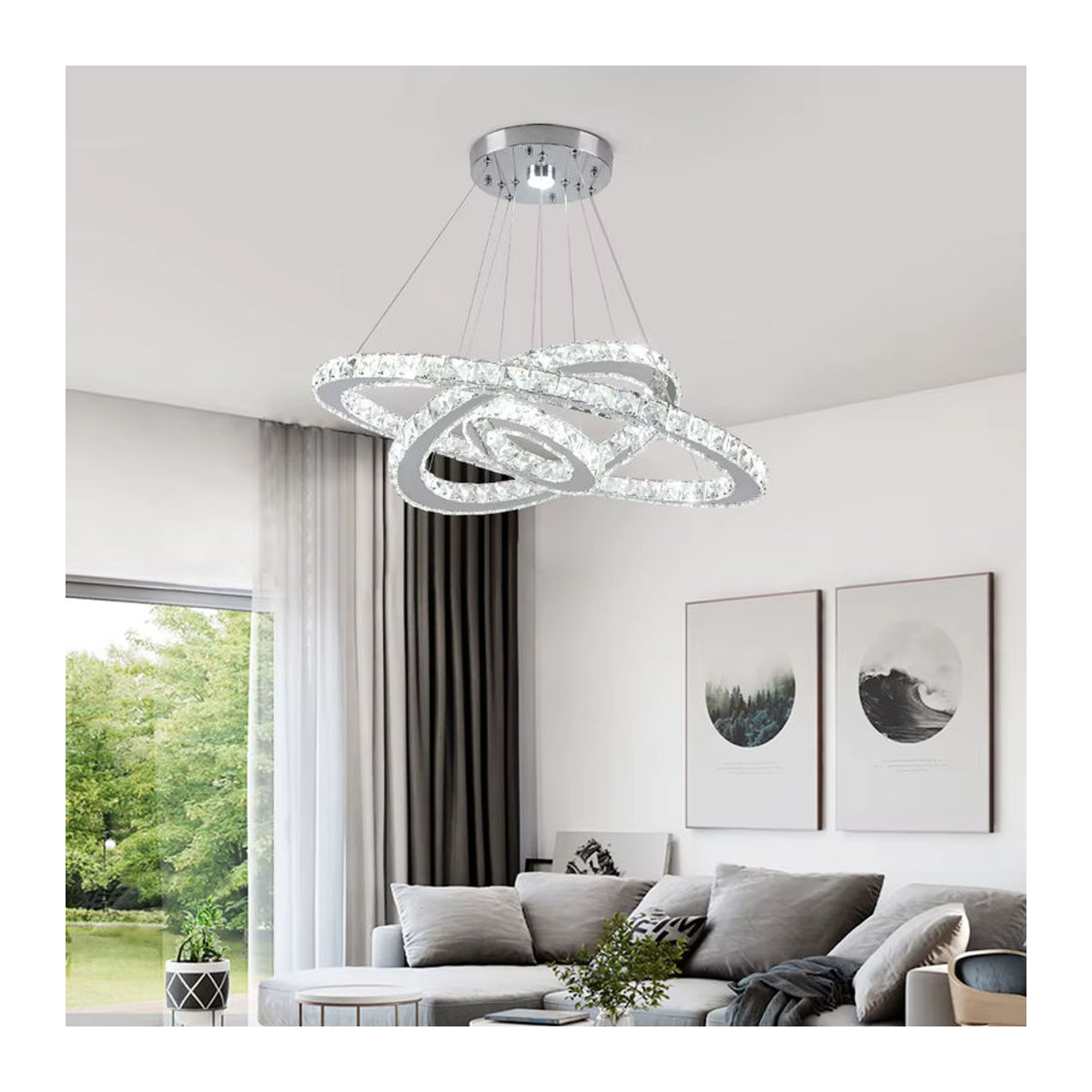 GreeLustr Moderne LED Pendelleuchte aus Kristall mit dimmbaren Ringen in Chrom - Bild 3