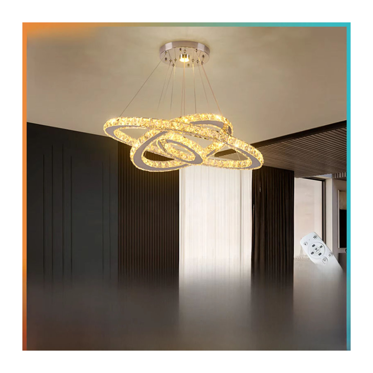 GreeLustr Moderne LED Pendelleuchte aus Kristall mit dimmbaren Ringen in Chrom - Bild 4