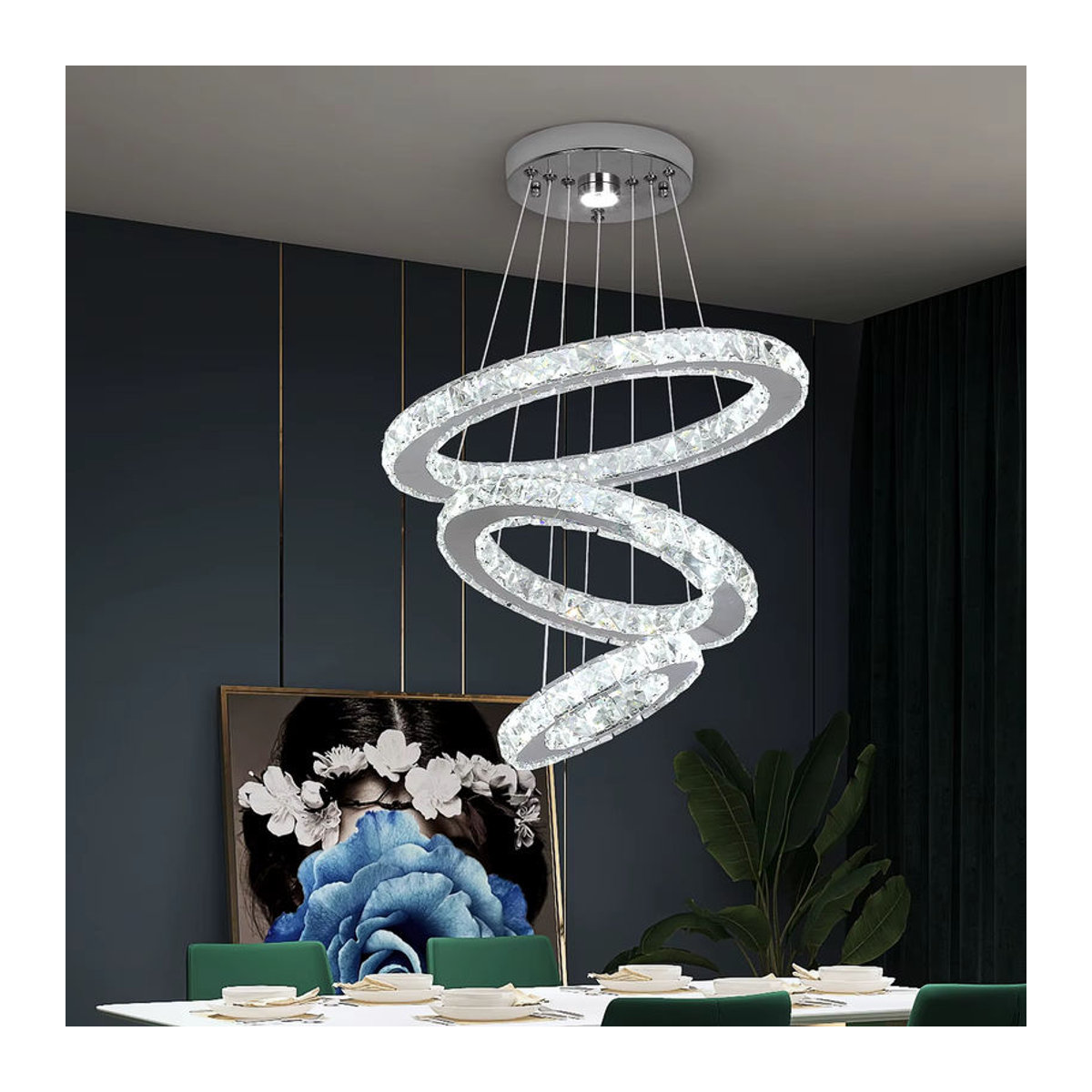 GreeLustr Moderner LED Kronleuchter mit Kristall-Glasringen in Silber - Bild 2