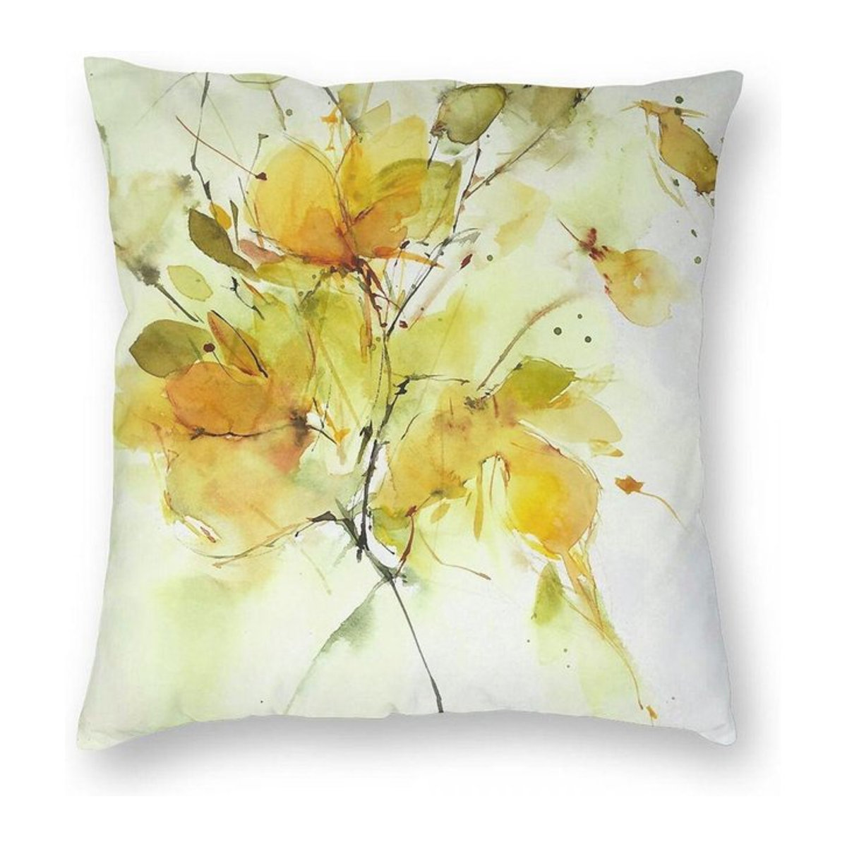 Green Harvest Quadratische Kissenhülle mit gelbem Blumenmuster aus Polyester und Leinen, B/T/H: 45 x 45 x 45 cm - Bild 1