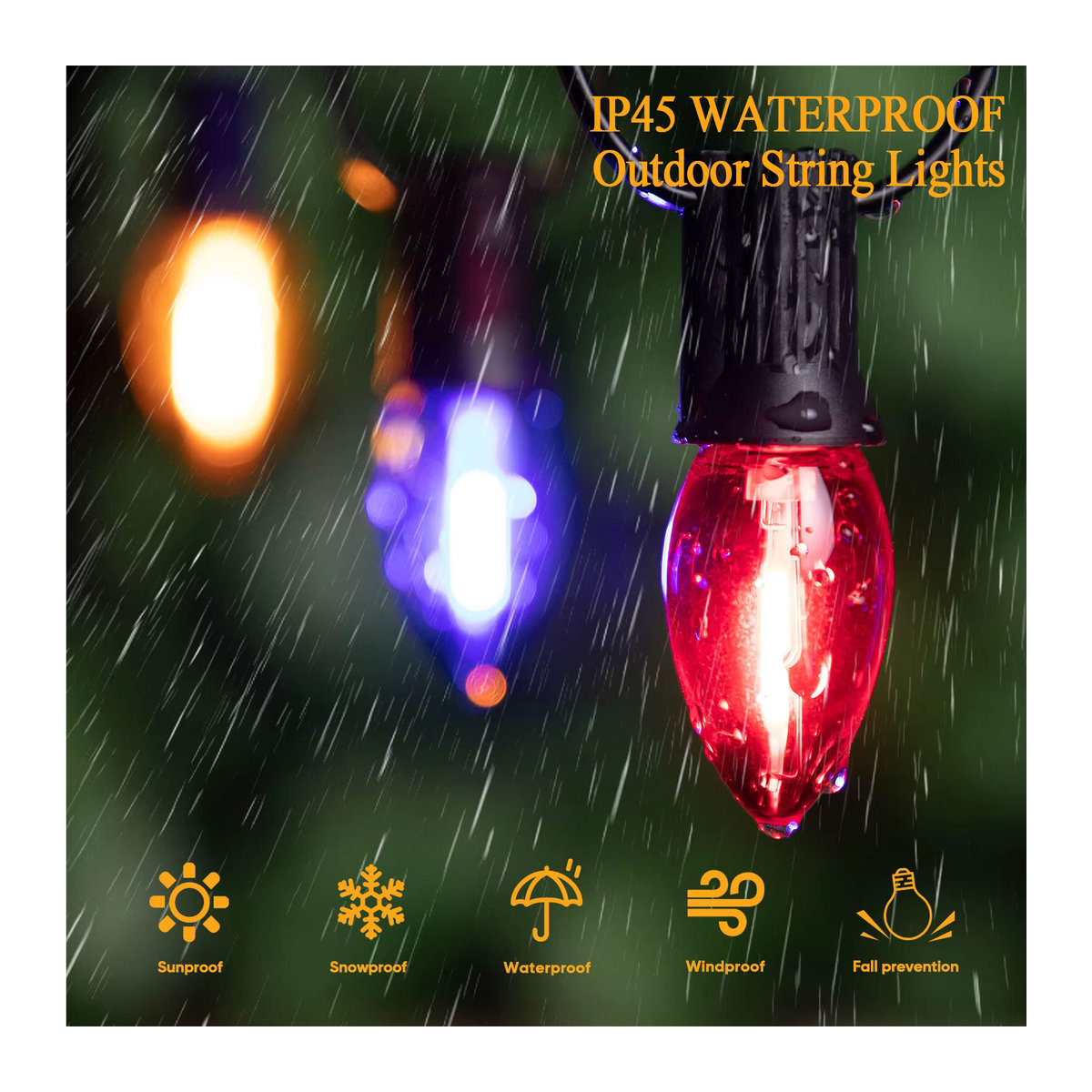 Grensk Bunte Lichterkette für den Außenbereich mit RGB C7 Lampen, wasserdichte Girlande mit E12-Sockel und bruchsicheren Ersatzlampen, Farbe: Bunt - Bild 3
