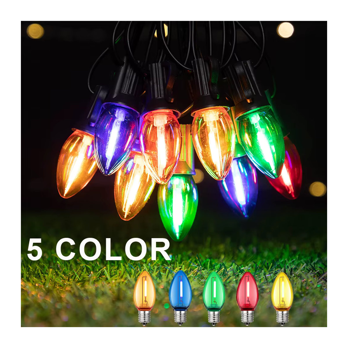 Grensk Bunte Lichterkette für den Außenbereich mit RGB C7 Lampen, wasserdichte Girlande mit E12-Sockel und bruchsicheren Ersatzlampen, Farbe: Bunt - Bild 6