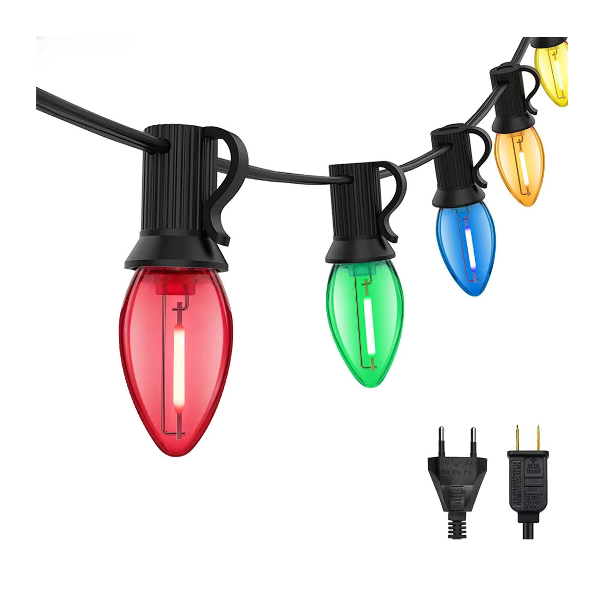 Grensk Bunte Lichterkette für den Außenbereich mit RGB C7 Lampen, wasserdichte Girlande mit E12-Sockel und bruchsicheren Ersatzlampen, Farbe: Bunt - Bild 7