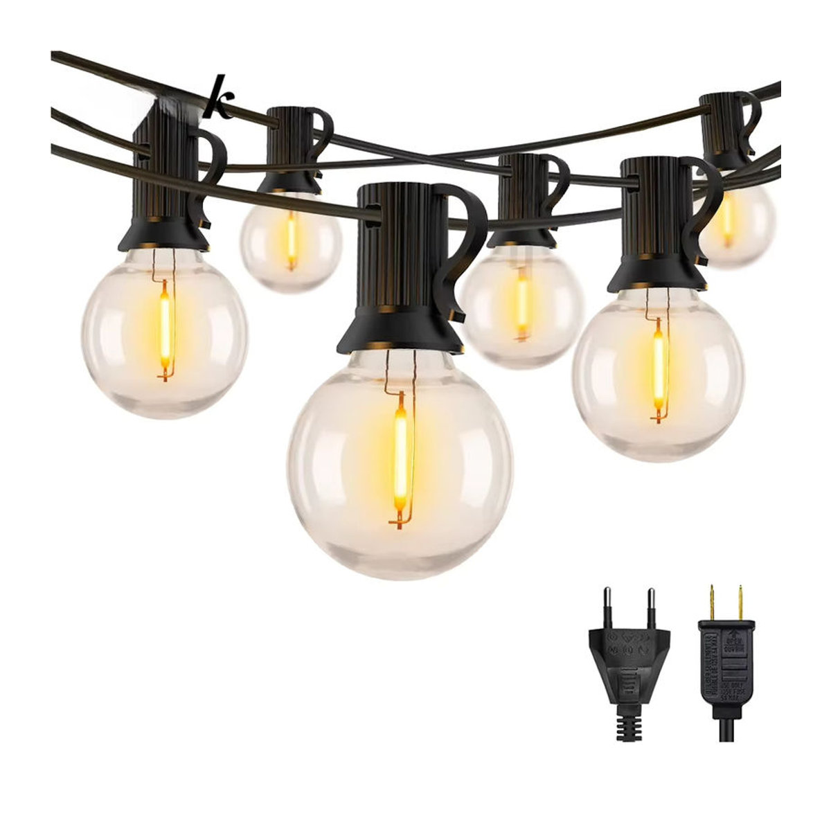 Grensk G40 Wasserdichte Outdoor-Lichterkette aus Kunststoff in Schwarz mit Retro-Glühbirnen und E12 Fassung - Bild 6