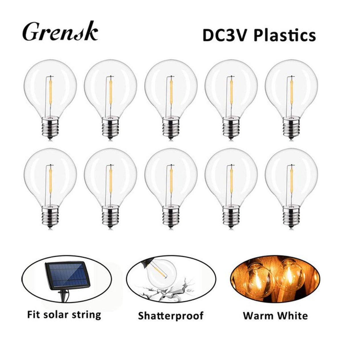 Grensk LED Ersatzlampen G40 DC3V für Solar-Lichterketten mit E12-Schraubfassung, bruchsichere dekorative Lampen für die RV Camper-Beleuchtung - Bild 1
