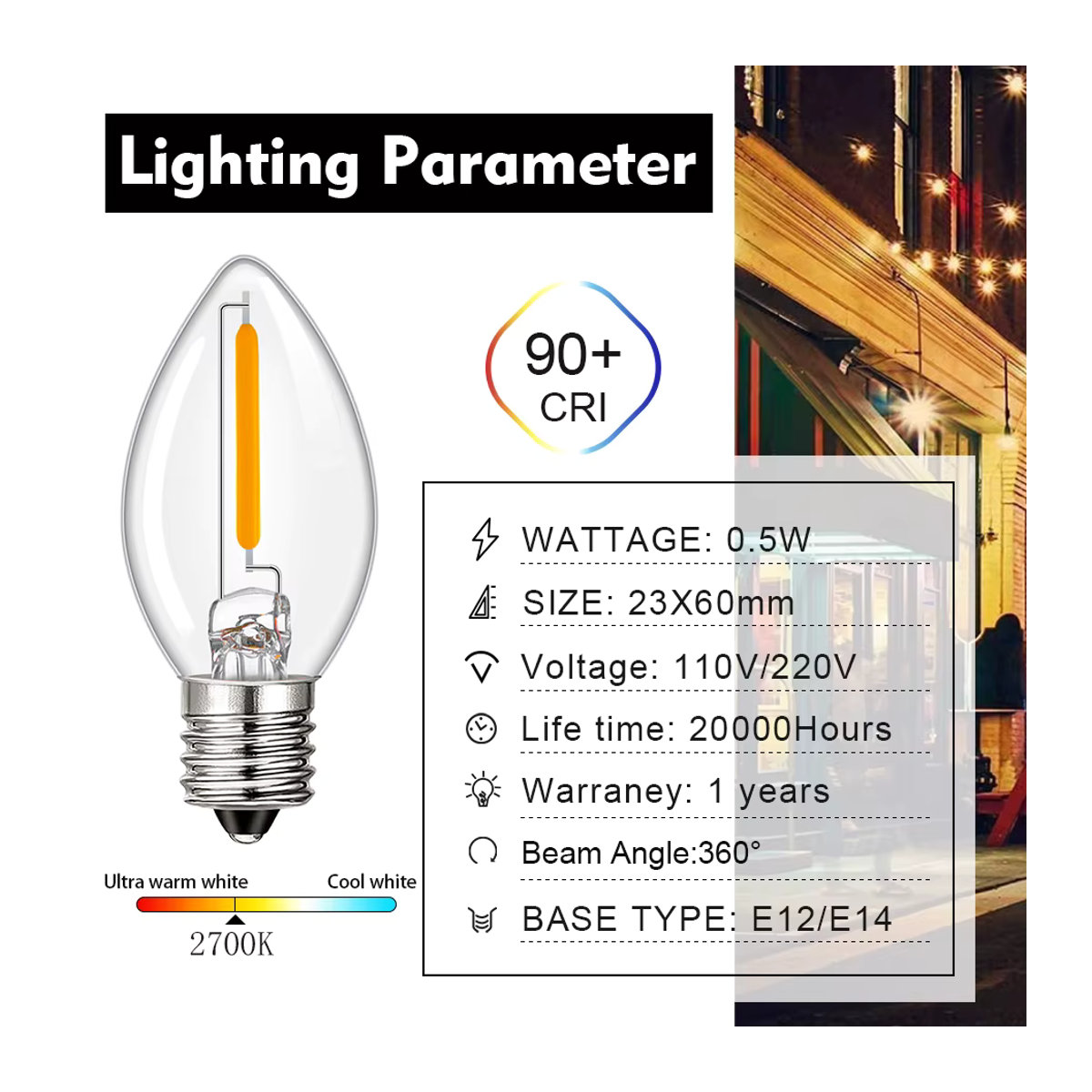 Grensk LED Kerzenbirne C7 Warmweiß mit E14 Sockel und Klarglas für Kronleuchter und Salzlampen - Bild 2