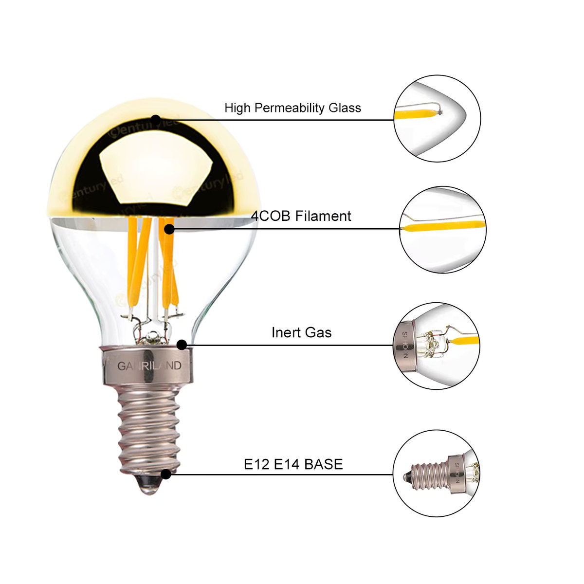 Grensk LED Retro Edison Glühbirne im 6er Set, Gold, Warmweiß, E14 E12 G45 4W Vintage Filament Lampe - Bild 3