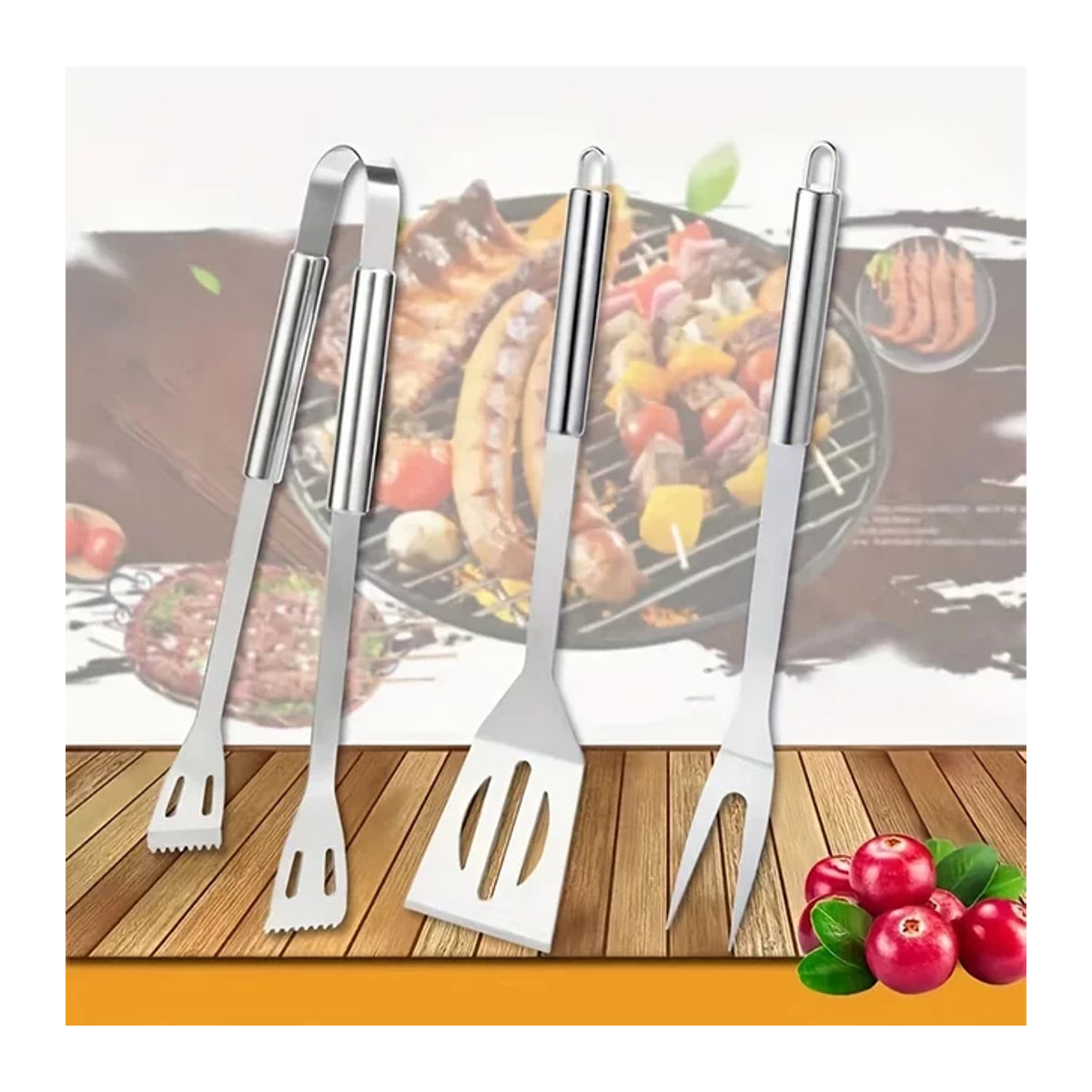 Grill Werkzeugset mit Bratspachtel, Grillgabel und Lebensmittelzange für deine Küche - Bild 1