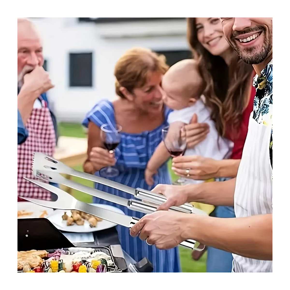 Grill Werkzeugset mit Bratspachtel, Grillgabel und Lebensmittelzange für deine Küche - Bild 2