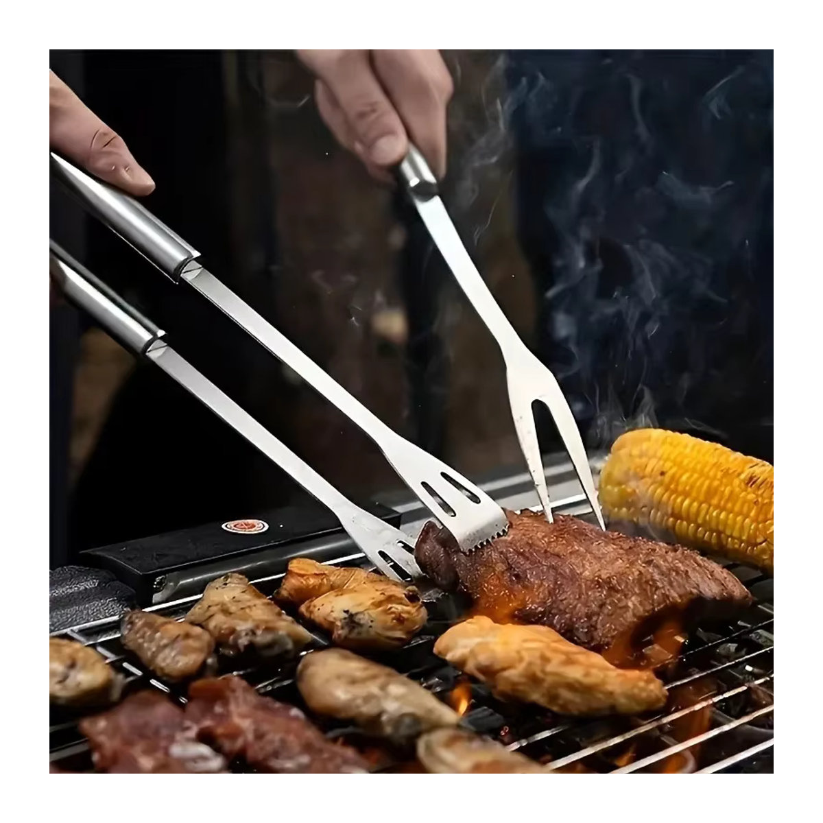 Grill Werkzeugset mit Bratspachtel, Grillgabel und Lebensmittelzange für deine Küche - Bild 3