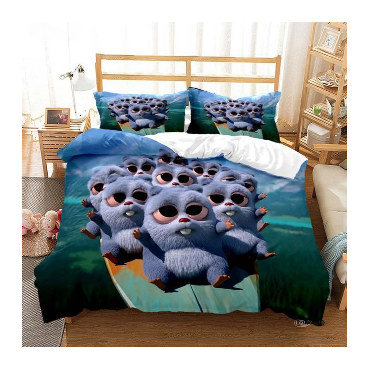 Grizzly Bettwäsche-Set Die Lemminge Cartoon Anime mit Reißverschluss, Bettbezug und Kissenbezüge, B/H: 135 x 200 cm - Bild 1