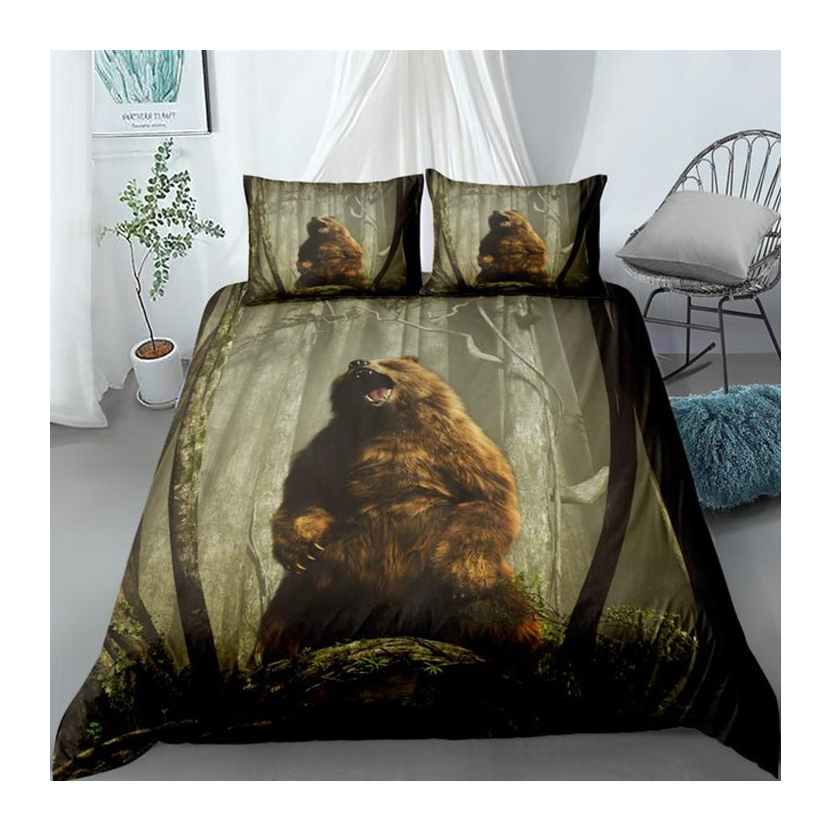 Grizzlybär 3D Bettwäsche-Set mit Reißverschluss, Queen Size, 210 x 210 cm - Bild 1