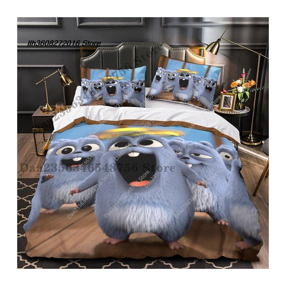 Grizzy And The Lemmings Bettwäscheset für Queen Size, 3-teiliges Bettbezugset für Kinderzimmer und Erwachsene, B/H: 210 x 210 cm - Bild 1
