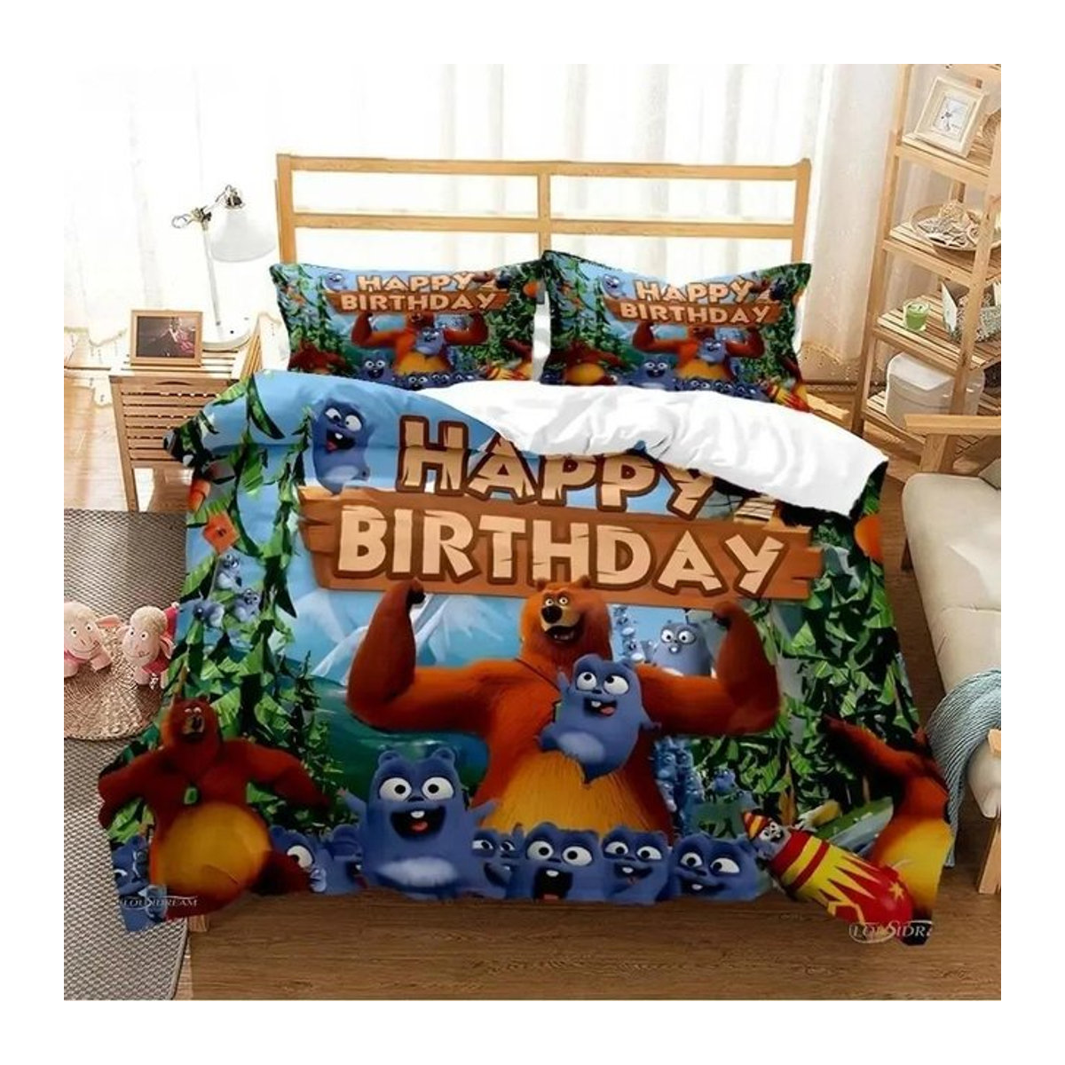 Grizzy und die Lemminge 3D-Bettwäsche-Set mit Bettbezug und Kissenbezug, weich, Single, Breite: 140 cm, Länge: 210 cm - Bild 1