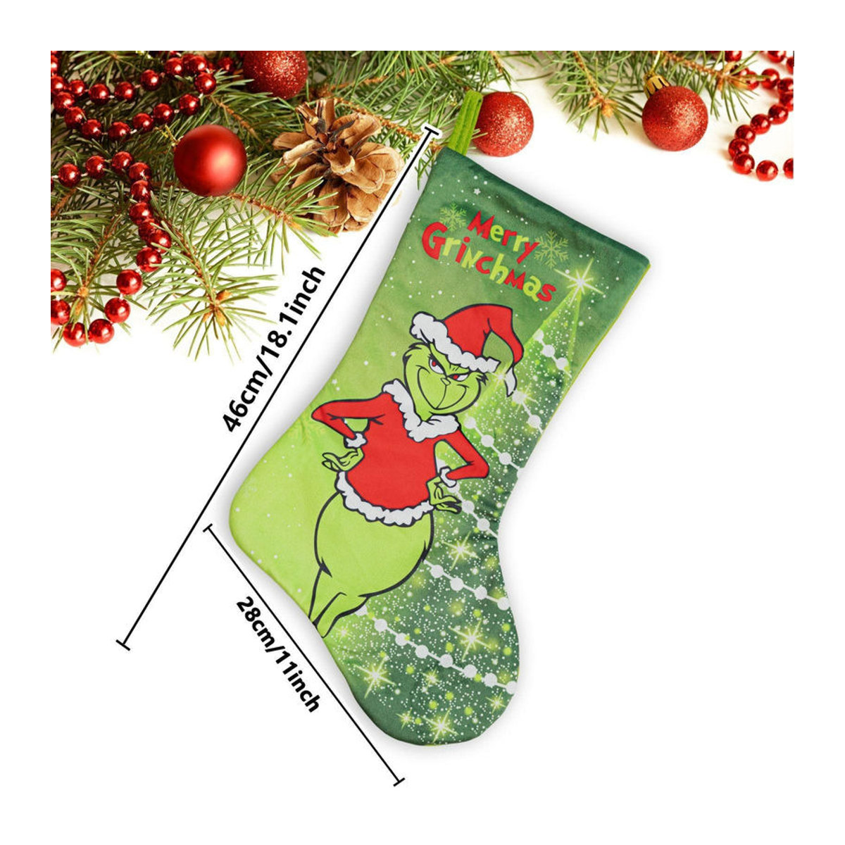 Große Weihnachtsstrumpf Dekoration aus Textil mit Schneeflocken und Tier-Motiven, mehrfarbig, Höhe: 45,72 cm - Bild 2