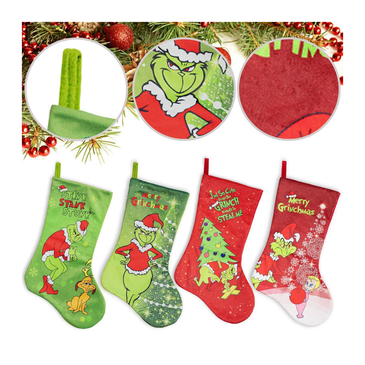 Große Weihnachtsstrumpf Dekoration aus Textil mit Schneeflocken und Tier-Motiven, mehrfarbig, Höhe: 45,72 cm - Bild 3